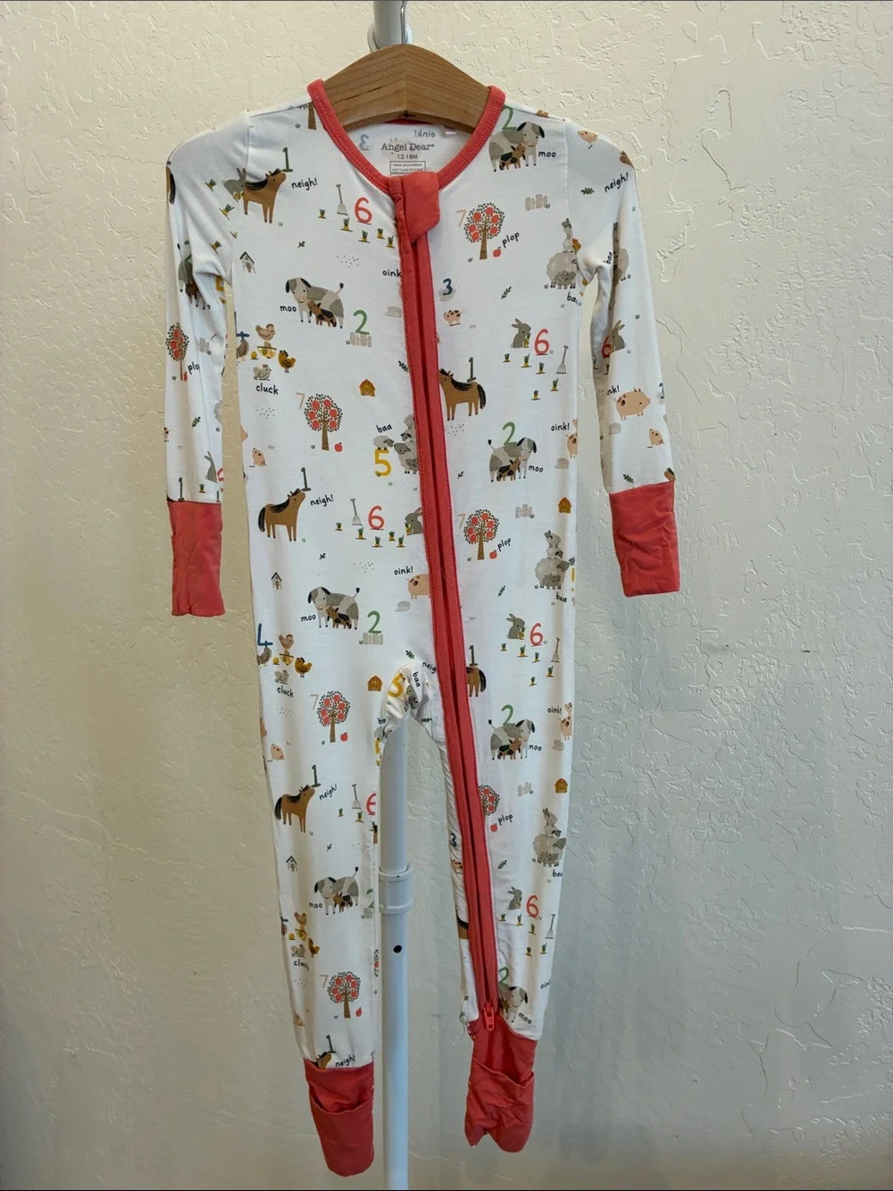 Angel Dear Coral-Trim Animal Print Footie